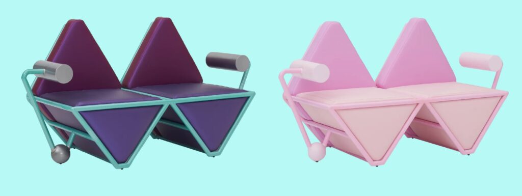 Double Triangle chair in purple/maroon and pink