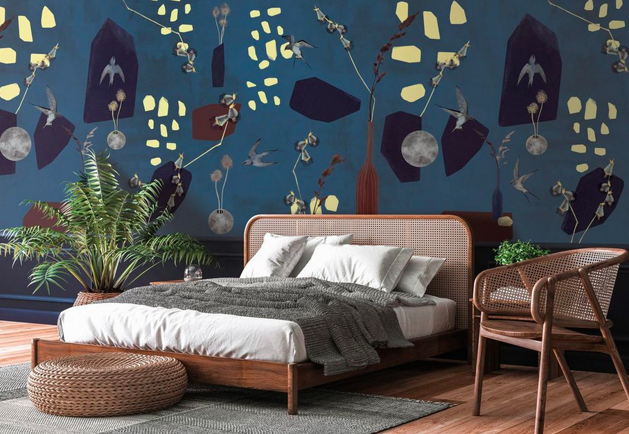 Custom wallpaper with birds and pampas from LGD01