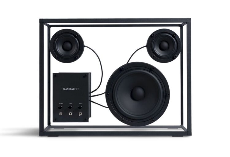 Transparent speaker on white background