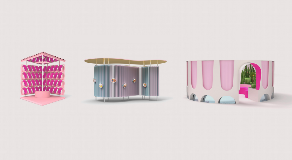 Three pavilions in miniature inspired by Barbie