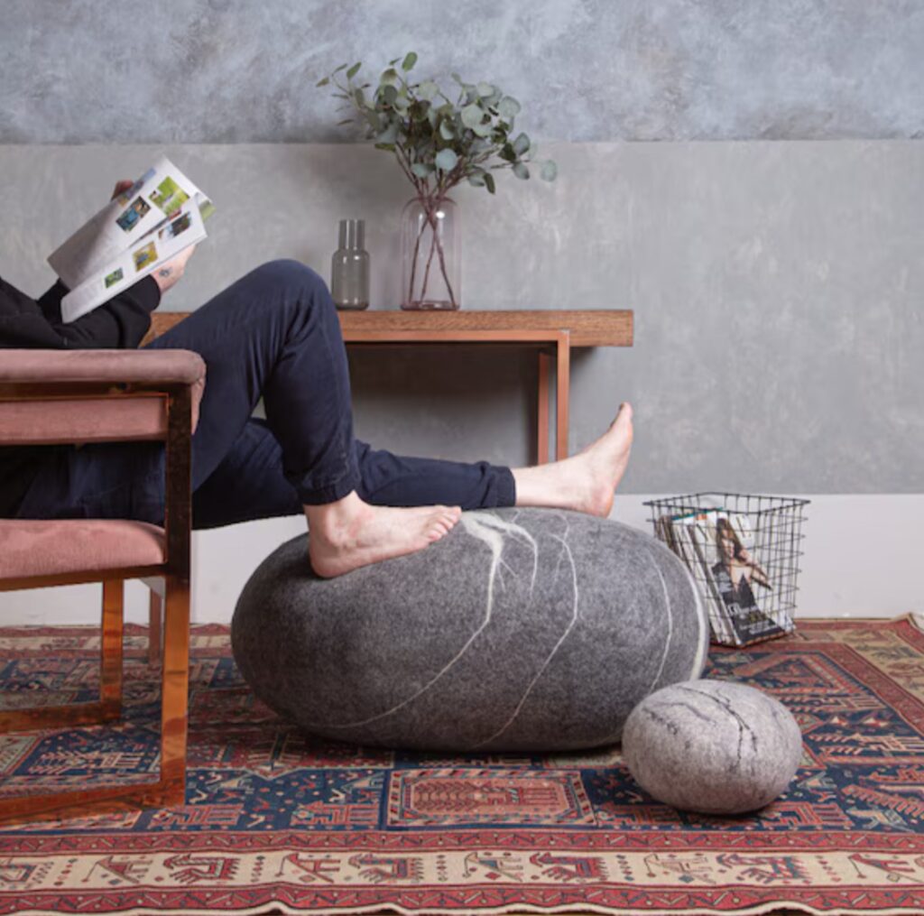 wool poufs as footrest