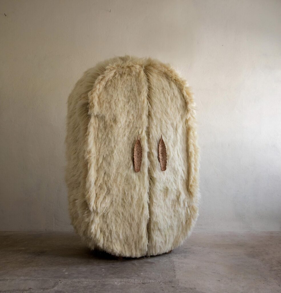 Storage unit that looks like shaggy fur with doors closed