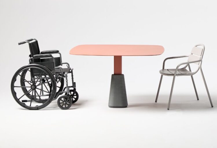 Contour table with wheelchair and regular chair