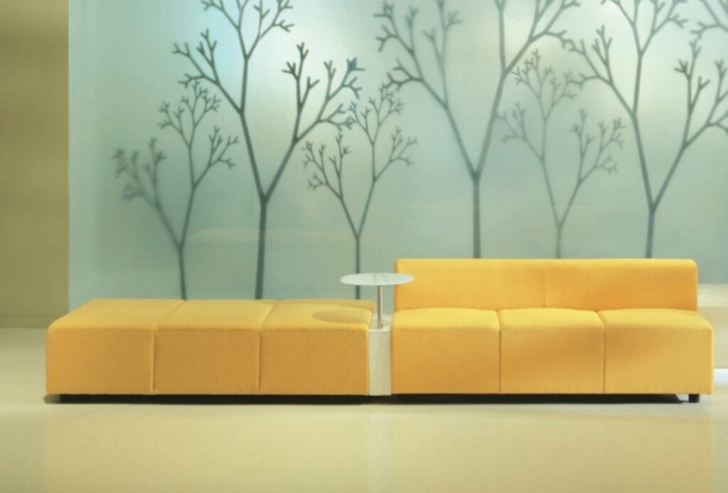 Yellow modular seating with table 