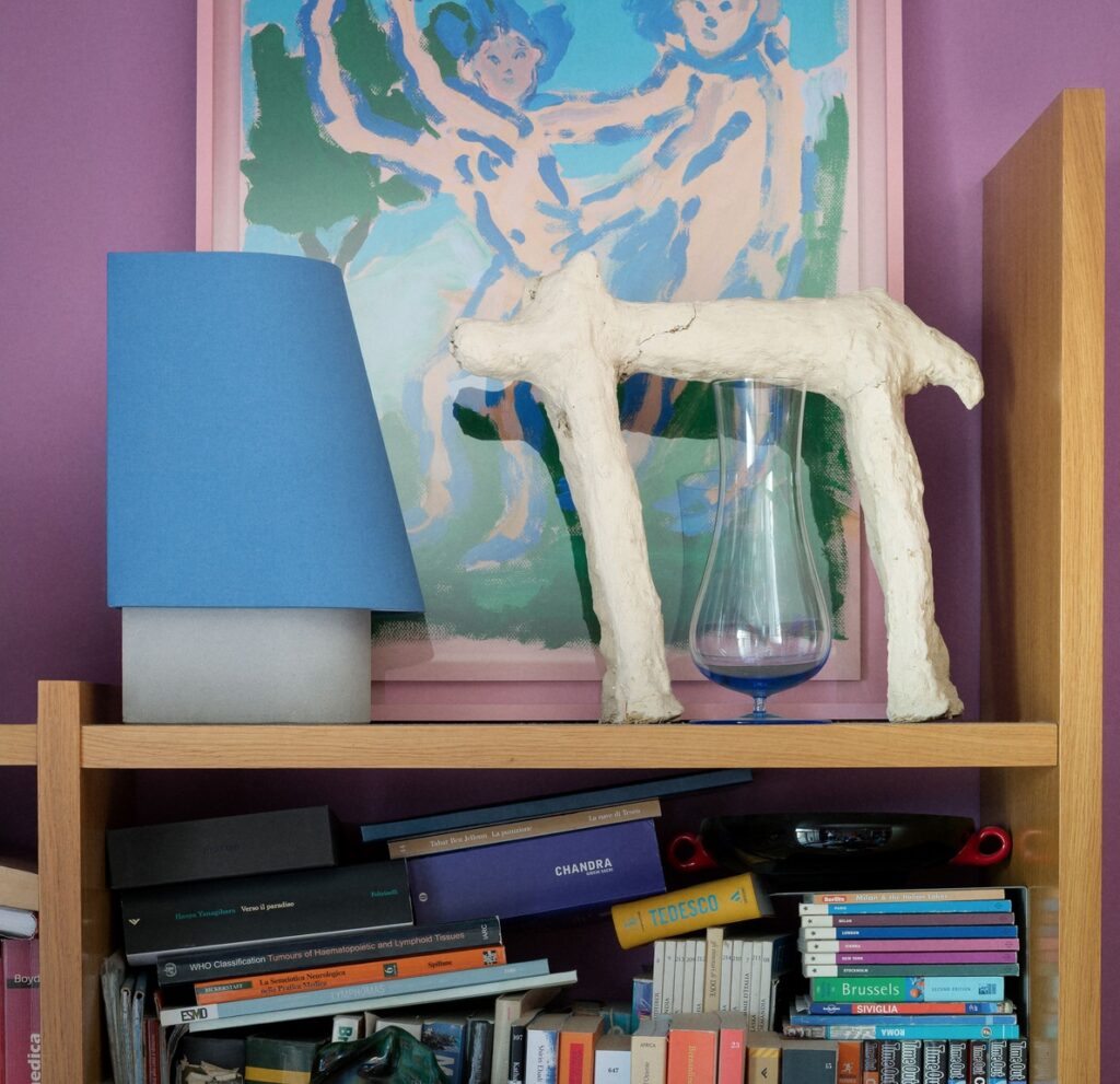 Blue  lamp with abstract horse sculpture