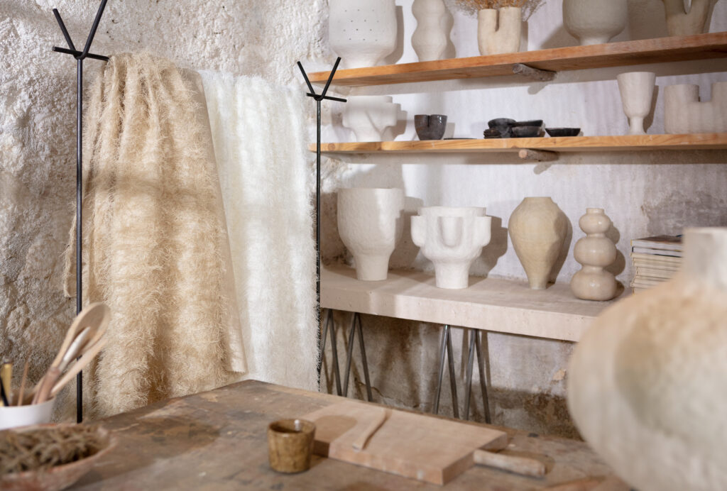 Fabrics in pottery studio